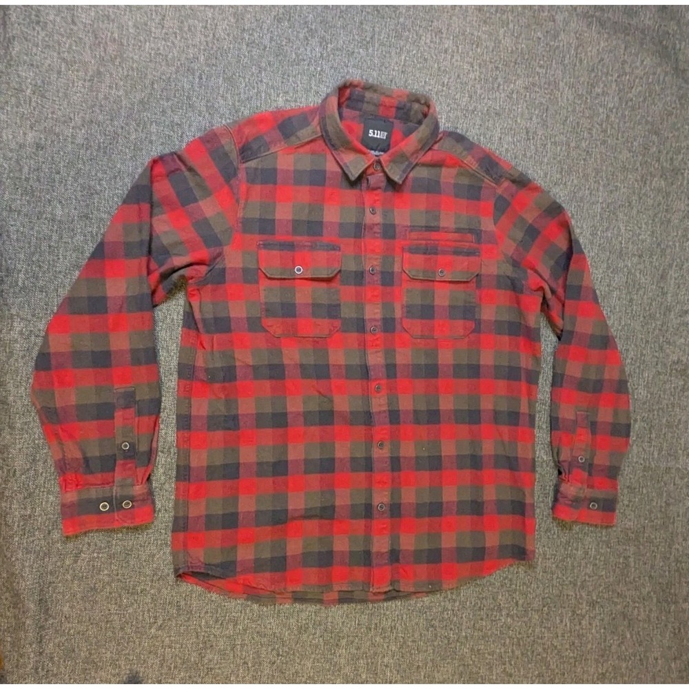5.11 Tactical Shirt Mens L Red Plaid Long Sleeve Snap Button Up Pockets Casual